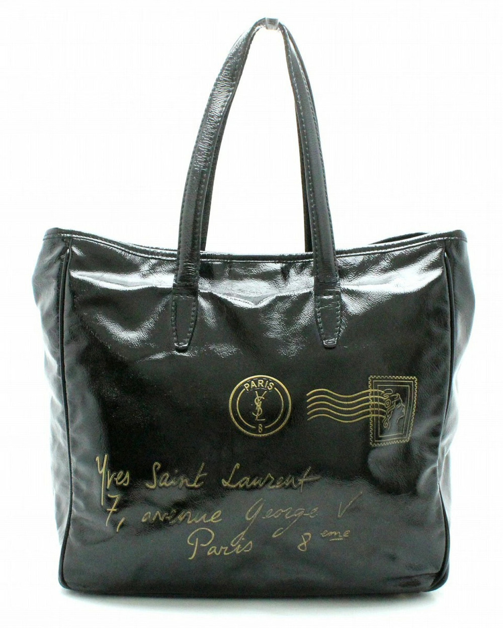 Saint Laurent Yves YSL Yves Y mail Shoulder Tote Bag Enamel Leather Black